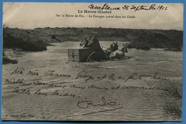 CPA Maroc: Sur la Route de Fez - Le Fourgon postal dans les Oueds / 1912
