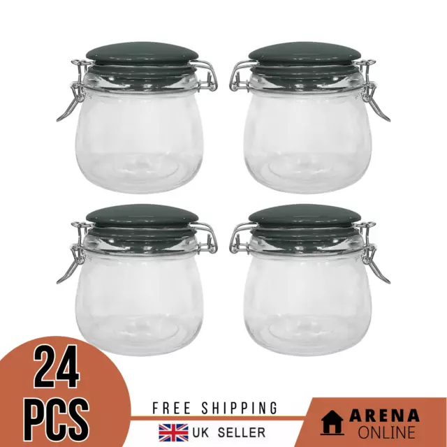 24 x 500ml CLIP TOP GLASS STORAGE JARS AIRTIGHT CONTAINERS VINTAGE KITCHEN MASON