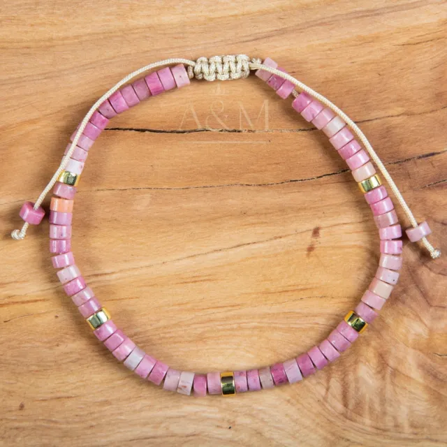 Rhodonite Minimalist Bracelet Dainty Adjustable Pink beaded Bracelet 4mm beads
