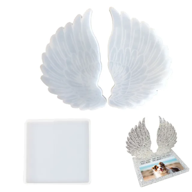 Large Square Silicone Mold and Angel Wings Mold Set DIY Resin Coaster, Memorial