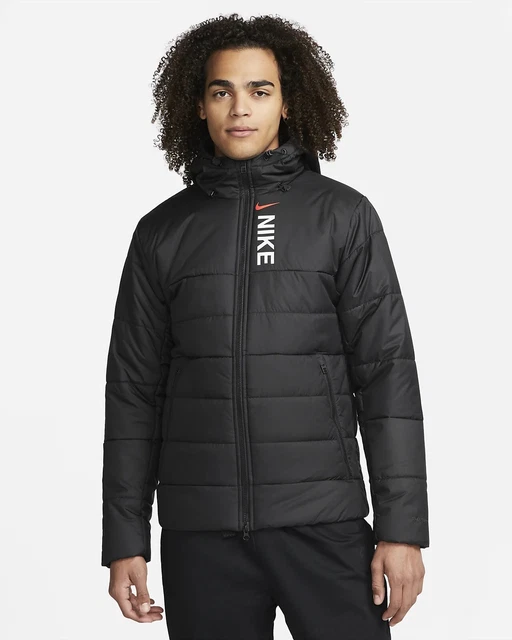 Giacca tampone da uomo Nike Therma Fit sintetica imbottitura cappotto con cappuccio nero taglia media