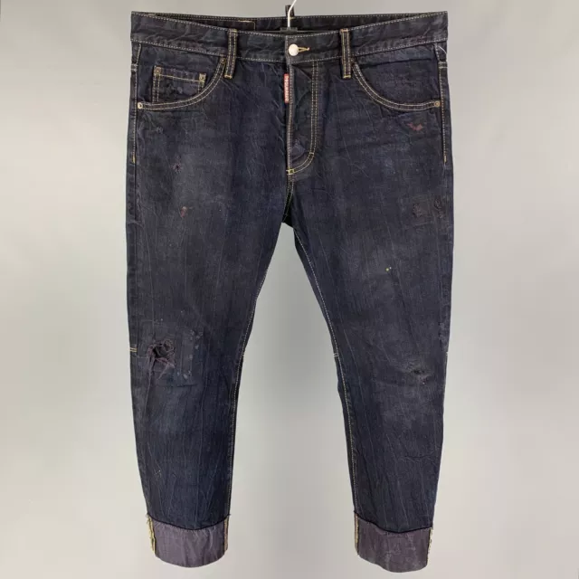 DSQUARED2 Size 34 Dark Navy Distressed Cotton Cropped Jeans