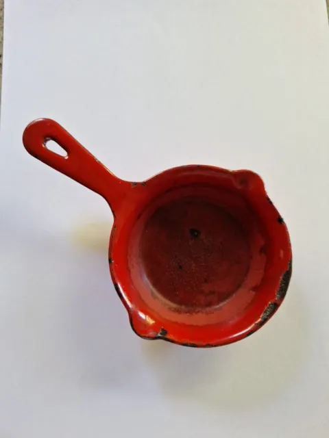 Vintage retro red cast iron / enamel mini frying pan skillet- kitchenalia