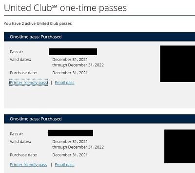 2 United Airlines Club One Time Passes EXPIRE 12/31/2022 - fast delivery