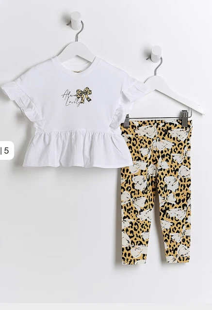 BNWT River Island 3-4 Years GIRLS WHITE LEOPARD PRINT T-SHIRT OUTFIT Bow