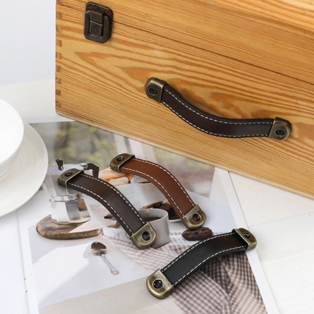6 Pcs Leather Wardrobe Pulls Cupboard Dressers Closet Leather Drawer Handles 11