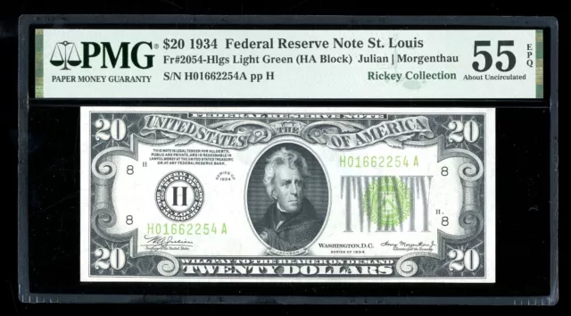 DBR 1934 $20 LGS FRN St. Louis Fr. 2054-Hlgs PMG 55 EPQ Serial H01662254A