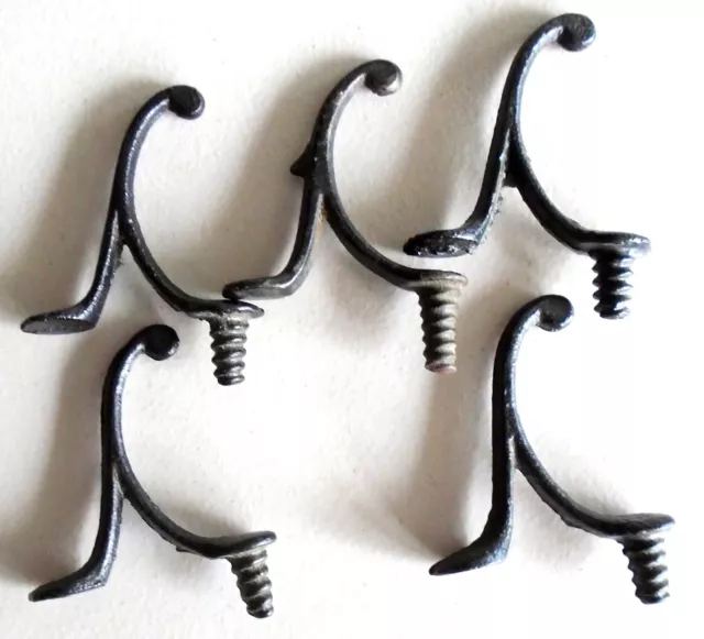 Lot Of 5 Antique Original Small Cast Iron Screw In Coat/Hat Hooks