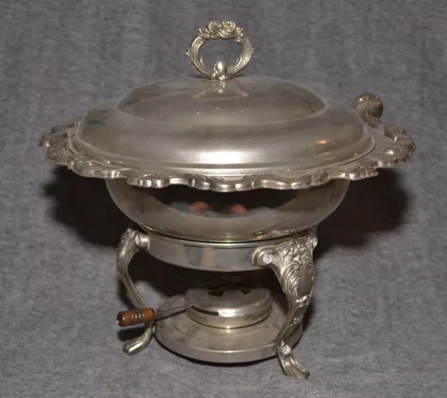 Ornate Silverplate Chafing Serving Dish Buffet Warmer w/ Oil Burner 4 Pieces