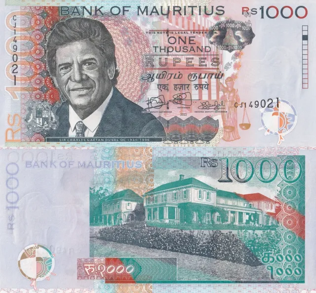 Mauritius 1000 Rupees 2022 P 63 UNC With Holographic Device