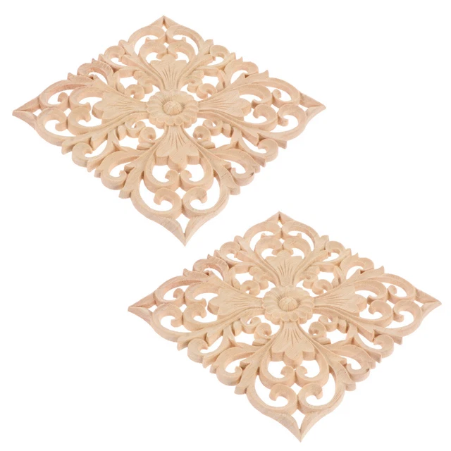 2 piezas de flores cuadradas talladas madera marco de esquina aplicaciones