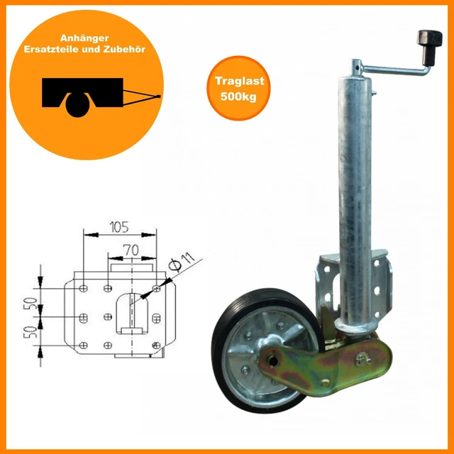 Wiltec Halbautomatisches Stützrad für Anhänger bis 1000 kg