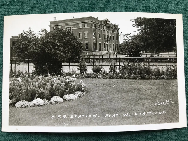 1940s Canadian Pacific Railway Station Fort William Ontario RPPC Postcard
