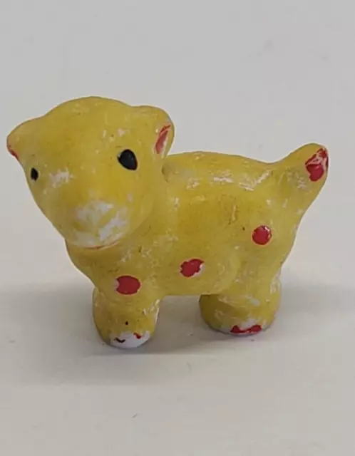 Vintage Miniature Figurine Porcelain Bisque Germany Toy Lion Cub Dog Polka Dot