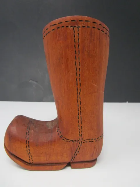 Hand Carved Wooden Western Country Cowboy Boot Signed by Artist 6" Tall