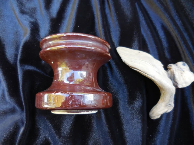 Vintage BROWN CERAMIC UTILITY INSULATOR Marked 680 GREAT CANDLE HOLDER!