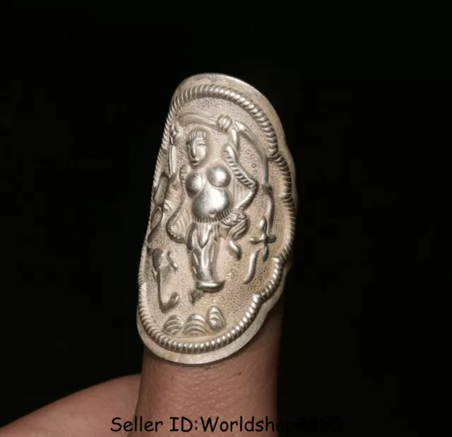 1.8" Collect Rare Old Chinese Miao Silver Dynasty Palace Person Man Ring Rings 3