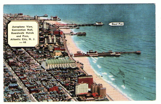 Undated Unused Postcard Aerial View Convention Hall Boardwalk Atlantic City NJ