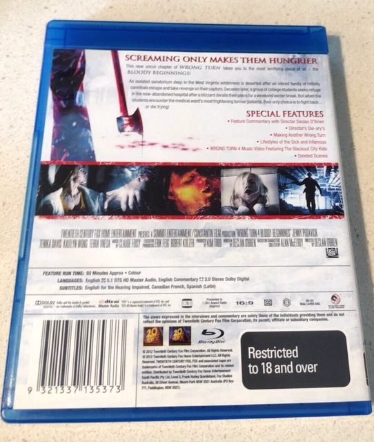 Wrong Turn 4  Bloody Beginnings blu ray VGC Region B 2