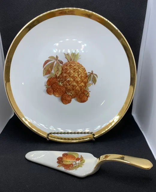 Royal Winton Grimwades England Cake Plate and Server Porcelain Fruit Gold Rimmed