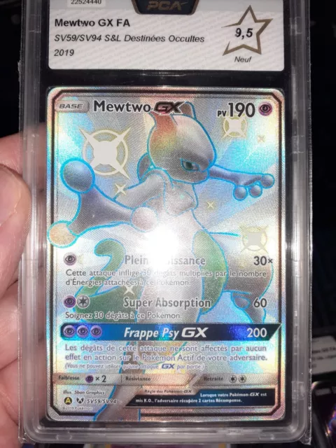 Carte Pokemon Mewtwo GX FA Sv59/sv94 Shiny Destinées Occultes pca 9.5