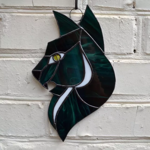 Witchy Cat Stained Glass Window Panel Gothic Suncatcher - Halloween Wall Decor