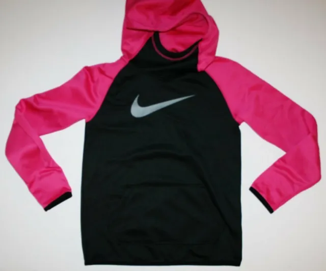 NIKE DRI-FIT Girls Hoodie in bright pink and black Size Large Excellent