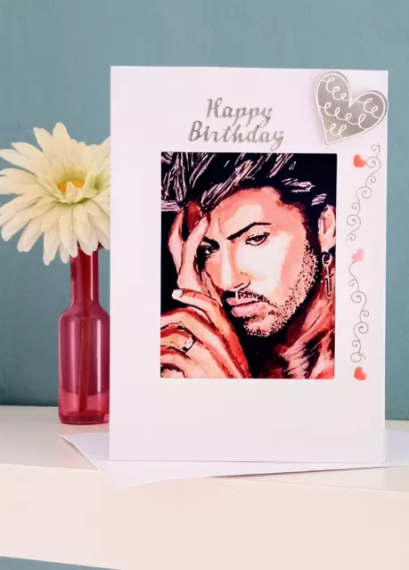 George Michael Birthday Card/Handmade/Decorated, XL 8x6"