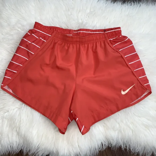 Nike Dri-Fit Girls Youth Large Bright Red Striped Lined Athletic Shorts