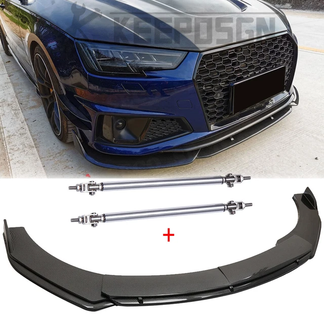 CARBON FIBER FRONT Bumper Lip Spoiler Splitter +Strut Rods For Audi A4