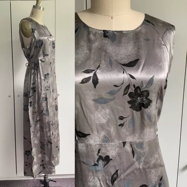 NWT VINTAGE 1990s Y2K Floral Midi Maxi Dress 14 Silver Goth Cottagecore Grunge