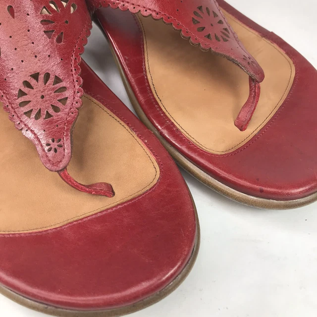 DANSKO Women's Size 40 Red Leather Slip On Flip Flop Slide Thong Sandal 3