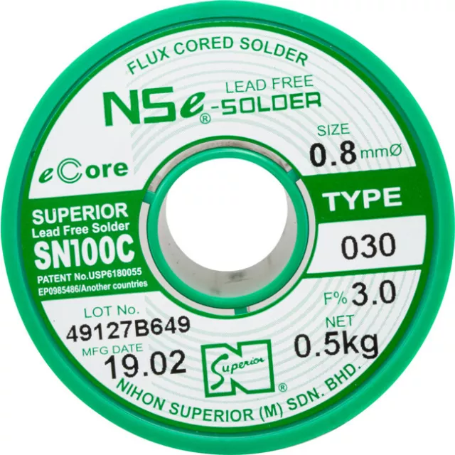 NIHON SUPERIOR LF0.8SN100C.5K 0.8Mm Lead Free Solder 500G  Sn100c 0.8MM LEAD 2