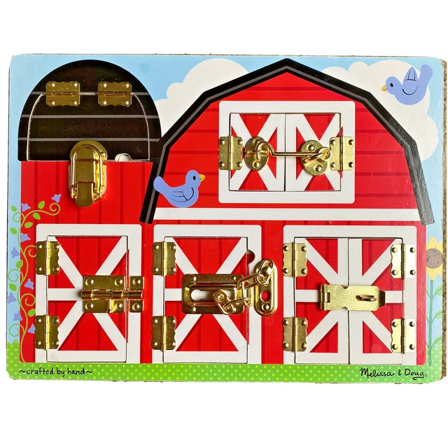 Wooden Melissa & Doug Puzzle Latches Barn Animals PreK Dexterity Toy Easter Gift