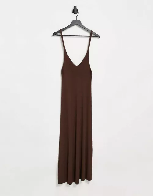 ASOS DESIGN Co-ord Rib Midi Dress in Brown - Size 8