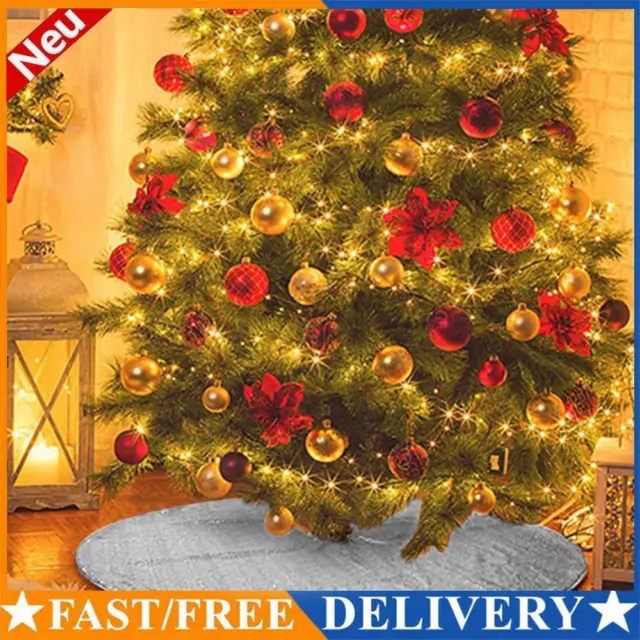Falda de árbol de Navidad lentejuelas estera de árbol cubierta base para decoración de Navidad (plata 90 cm)