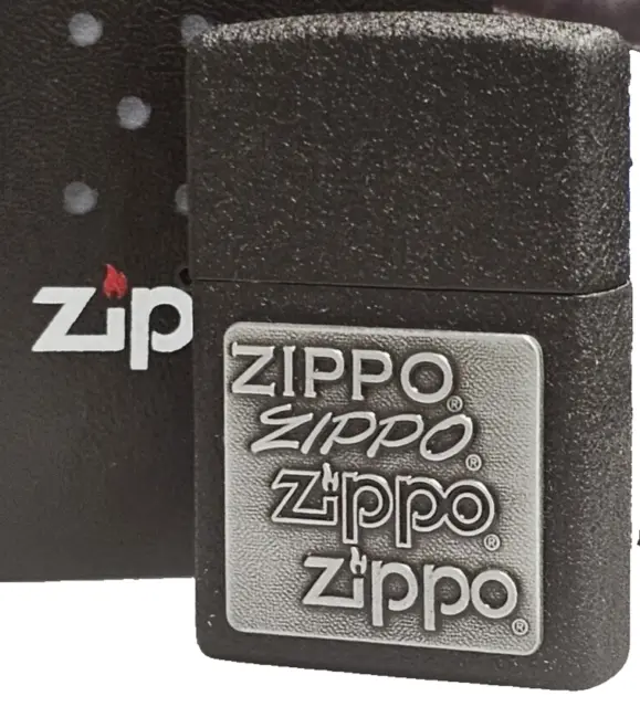 Zippo Windproof Lighter Black Crackle Pewter Or Brass Emblem CHRISTMAS GIFT 2