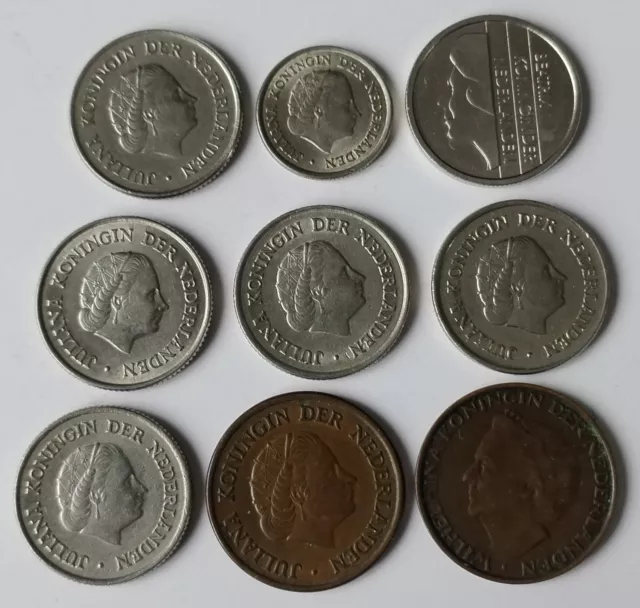 Lot de 9 pièces de monnaie des Pays-Bas