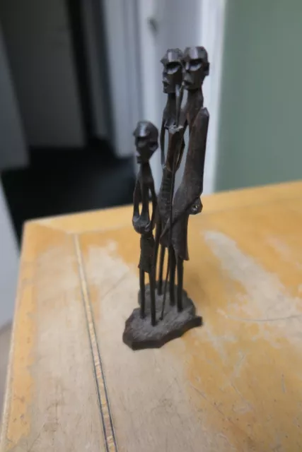 Very Unusual Hand Carved Wooden African Family Group With Spear - Look
