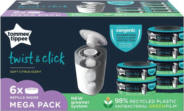 Tommee Tippee Twist and Click Advanced Nappy Bin Refill Cassettes :Free Shipping