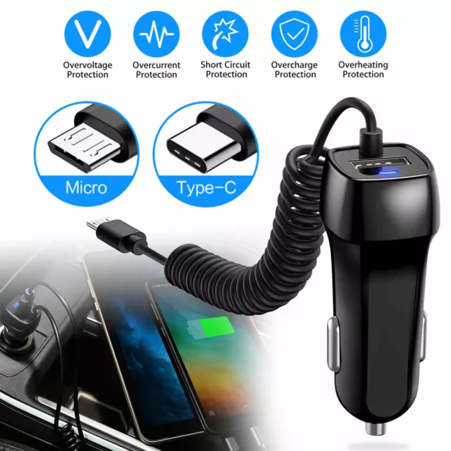 Chargeur allume-cigare Type C Micro USB pour téléphone portable Android Samsung