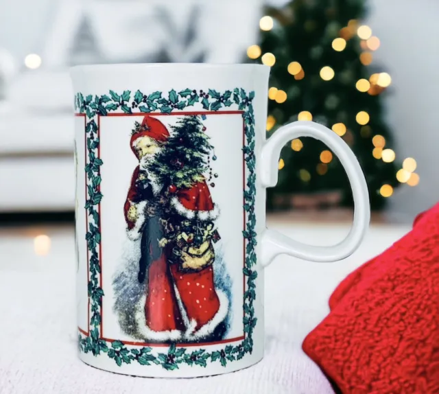 Dunoon Scotland MERRY CHRISTMAS Victorian Prints Santa Holiday Stoneware Mug NEW