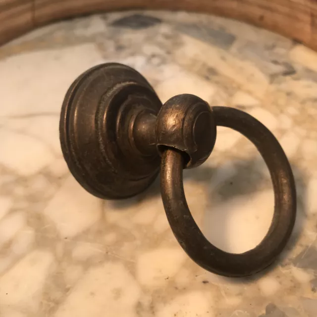 Antique French drawer pull drop Ring Aged brass Provincial Round Dresser ￼2”