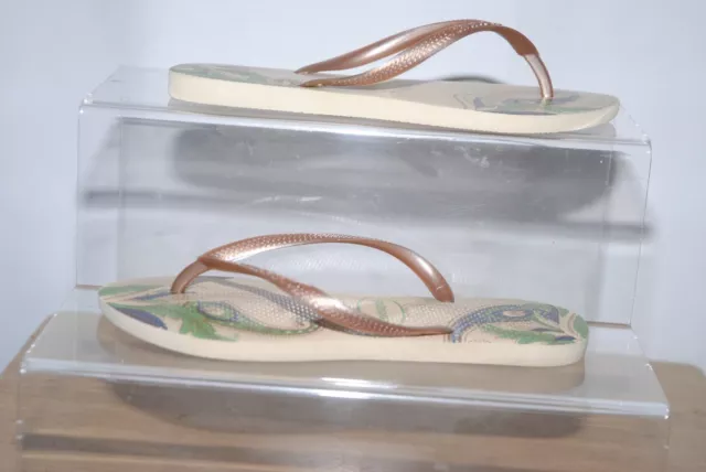 Havaianas Ladies Beige Green Gold Flip Flops Uk Size 5