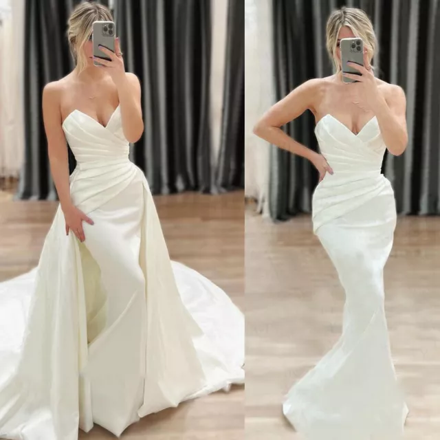 ELEGANT SATIN MERMAID Wedding Dress with Detachable Train Strapless ...