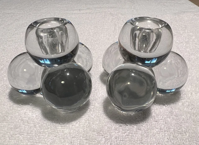 Westmoreland Glass Taper Candle Holder Stacked Clear Glass Balls Pair