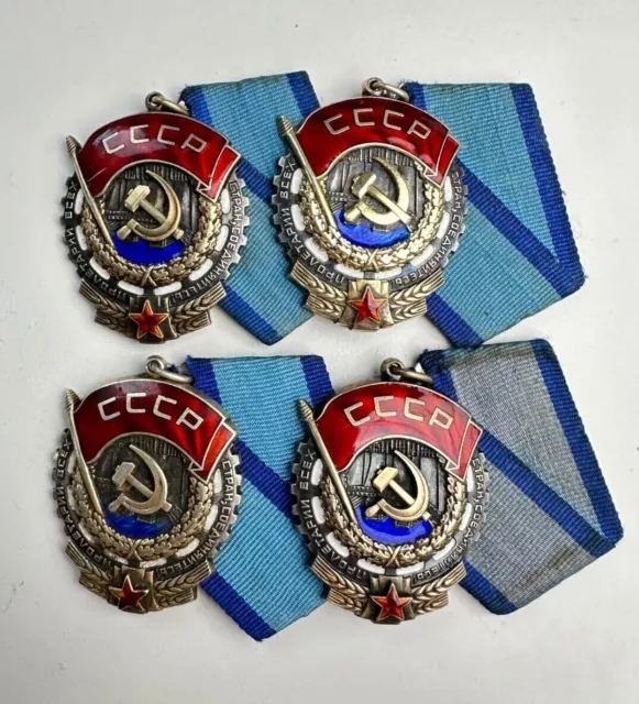 Soviet Russia USSR Red Banner of Labor Medal Order Badge Lot of 4 Rare Original