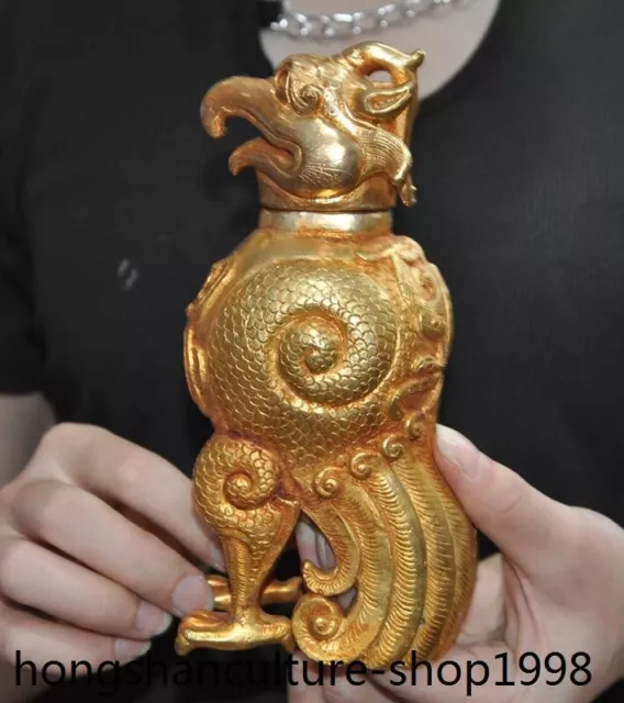 6.4'' bronze 24k gold wealth phoenix Wine vessel Wineware  goblet wineglass cup