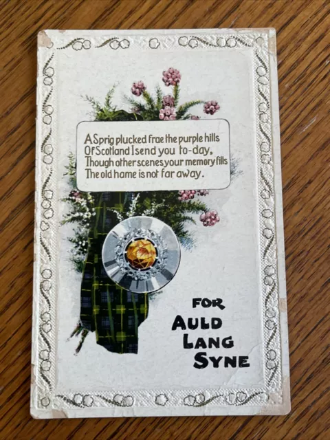 New Years Postcard Auld Lang Syne Greeting Unposted Writing Scotland Antique VTG