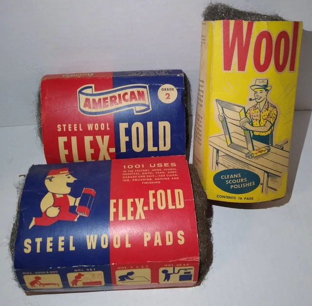 VINTAGE LOT 1950S American FlexFold Steel Wool Retro Package MAW